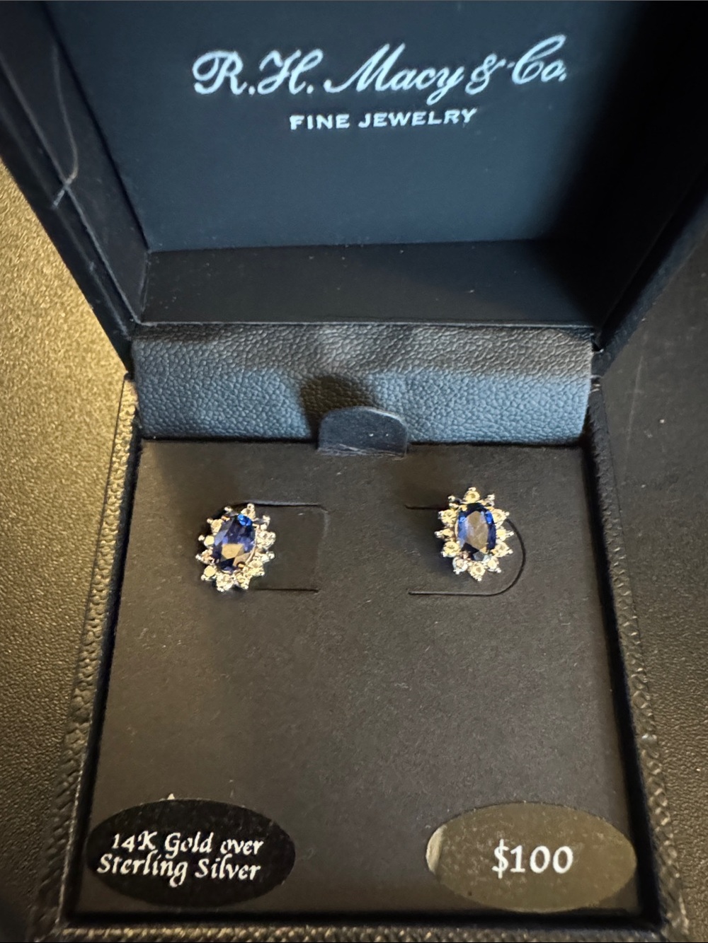 14K Gold Over Sterling Silver Blue Sapphire Halo Stud Earrings